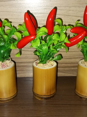 Kit 3 vasinhos de bambu com pimentas trio de mini vasos