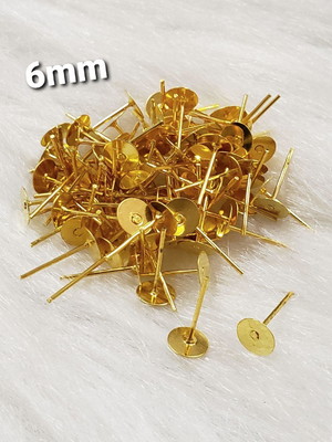 100par-base de brinco pino 6mm dourada ferro metal
