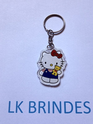Chaveiro hello kitty com ursinho acrílico adesivado 4cm