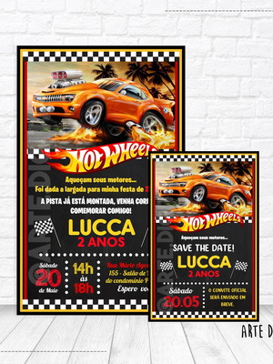 Convite virtual + save the date, hot wheels