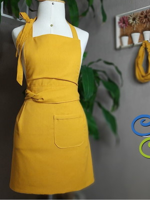 Avental linho misto elegante forrado bolso faixa grande