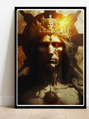 Quadro decorativo deus sol, hélio com moldura e acetato a3