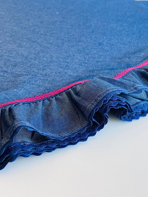 Toalha mesa redonda jeans com babado 170 cm
