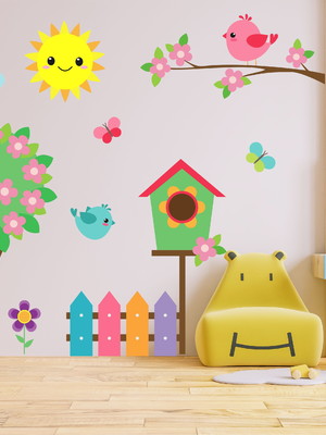 Adesivo parede infantil jardim árvore pássaro safari j18