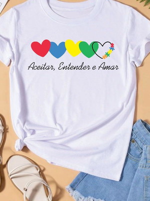 Blusa infantil ou adulto autismo com corações