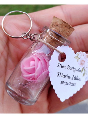 Lembrancinha batizado com flor +tag personalizadas