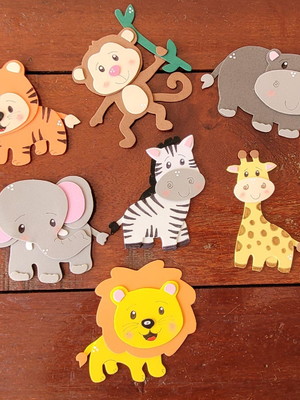 Apliques safari 10cm animais da floresta em eva