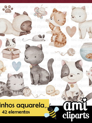 Kit digital gatinhos aquarela #13