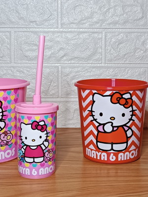 Kit baldinho de pipoca 1l + copo 200ml - hello kitty