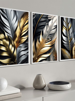 Quadros decorativos folhagem douradas gold para sala moldura