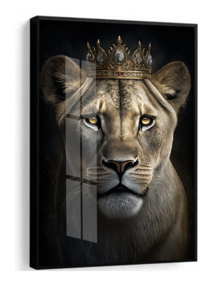 Quadro decorativo rainha leoa sala quarto com vidro