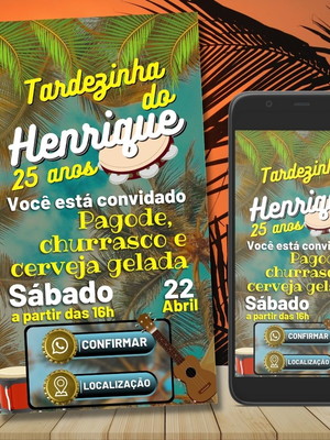 Convite de aniversário digital churrasco e pagode