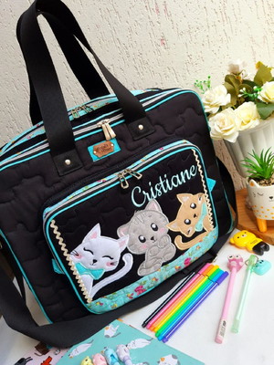 Bolsa bolsa 3 divisões com alça transversal gatinhos