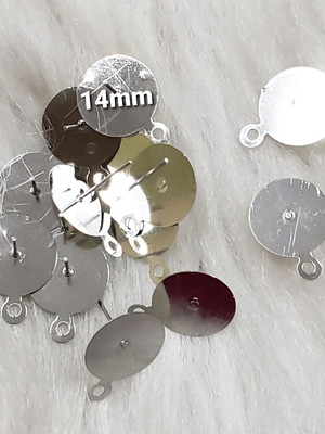 100peça-base de brinco pino 14mm prateada niquel ferro metal
