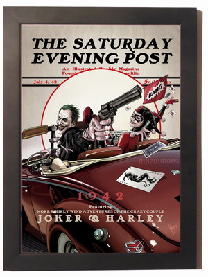 Quadro poster coringa arlequina batman com moldura geek