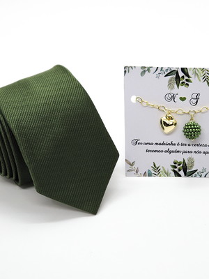 Gravata e pulseira verde oliva para padrinhos de casamento
