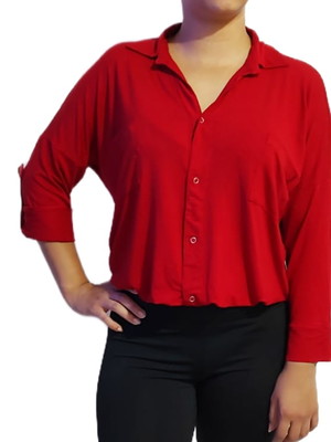 Blusa feminina em viscolycka com elástico barra vermelho