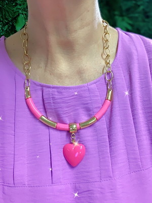 Colar coração pink
