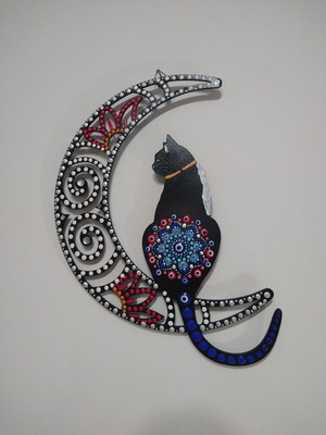 Mandala lua e gato com olho grego 30 cm