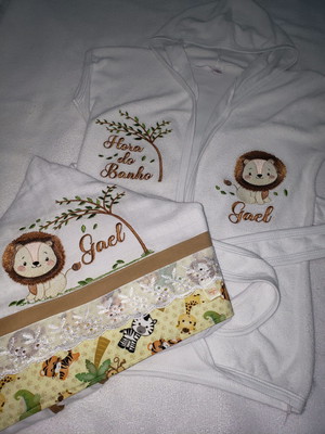 Kit roupão de bebê + toalha fralda com capuz personalizado