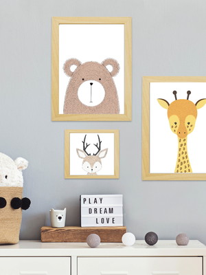 Quadros infantil animais escandinavos girafa urso e servo a3