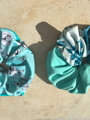 Laço de cabelo em malha scrunchie rabicó verde mar