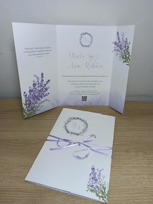 Convite duas dobras texturizado fita 3mm lilas
