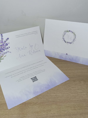 Convite casamento dobra unica texturizado lilas