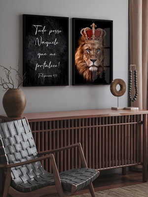 2 quadros leão de judá frases molduras com vidros