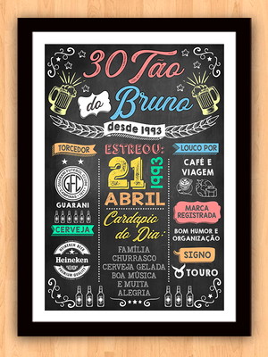 Chalkboard quadro poster trintão do bruno a3 30x42cm