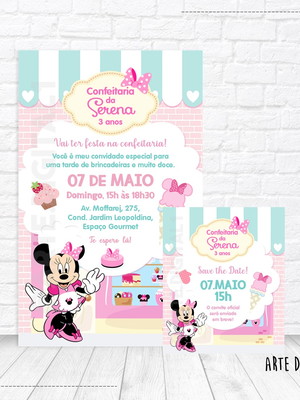 Convite virtual + save the date, confeitaria da minnie