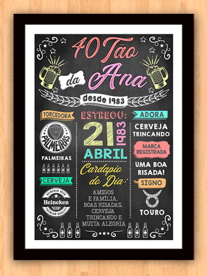 Chalkboard quadro poster quarentão da ana a3 30x42cm