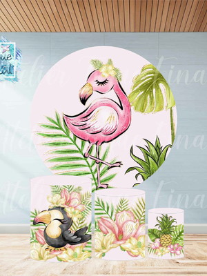 Kit painel sublimado + capa de cilindro - flamingo 03