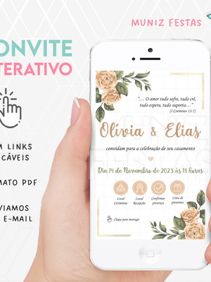 Convite digital interativo casamento bege