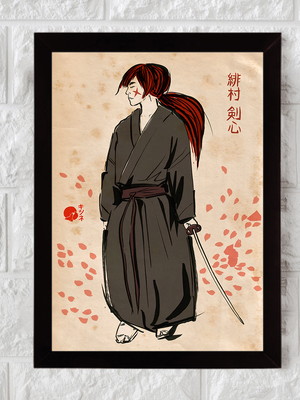 Kenshin himura, samurai x, geek, quadro com moldura 33x24cm