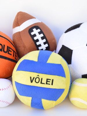 Kit bolas de pelúcia 6 peças futebol volêi basquete beisebol