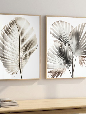 Kit 2 quadros decorativos modernos folhagem moldura e vidro