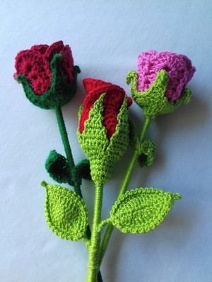 Kit 3 botões de rosa de crochê