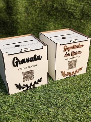 Kit com 02 caixs pix cofre em mdf laminado decorado personal