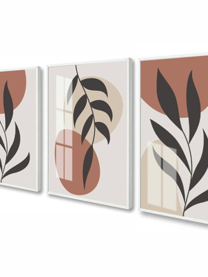 Kit 3 quadros decorativos folhagem moderno moldura e vidro
