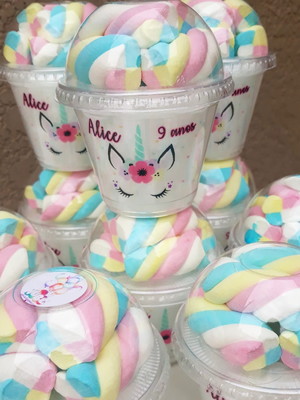 Algodão doce com tampa marshmallow tema unicórnio