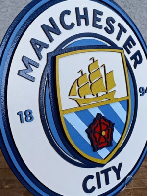 Placa decorativa manchester city em alto relevo 59cm