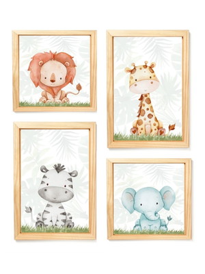 Kit quadro decorativo infantil safari animais da floresta