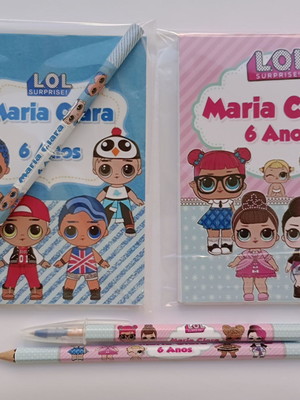 Bloquinho com caneta e lápis lol