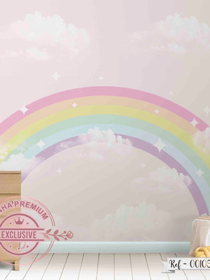 Papel de parede infantil arco íris brilhante fundo rosa
