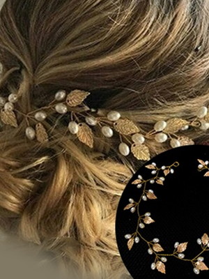 Arranjo grinalda enfeite cabelo noiva dourada folha grega 04