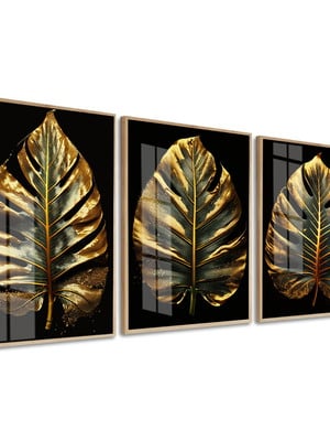 Quadro decorativo folhagem costela de adão tons de dourado