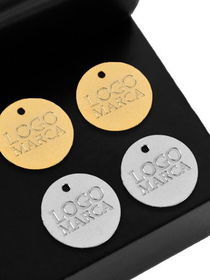 Etiqueta de metal personalizada com logo (1cm) 50pç