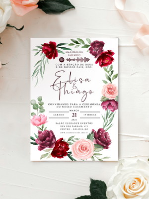 Convite casamento floral marsala rose interativo