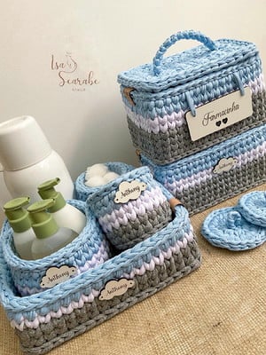 Kit higiene azul e cinza masculino para quarto de bebê